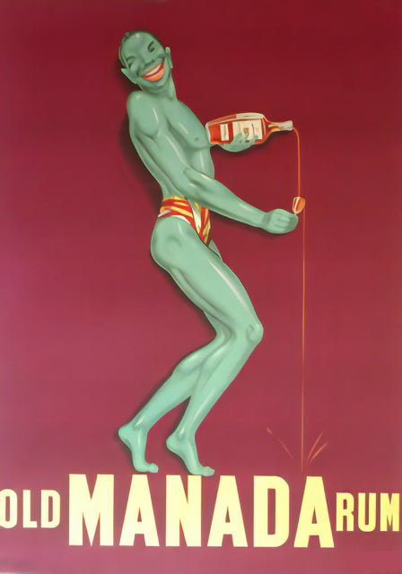 Old Manada Rum Vintage Ad: Museum-Quality Matte Paper Poster – Evocative Green & Maroon Art for Your Space