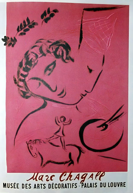 Chagallian Dreams: Museum-Quality Matte Paper Poster – Vibrant Pink Hues in Your Choice of Size
