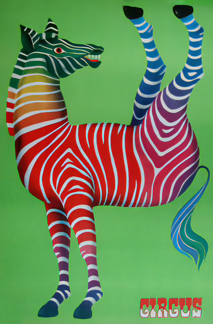 Vibrant Rainbow Zebra 'Circus' Art Print – Premium Wooden Framed Poster for Whimsical Decor