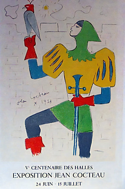 Jean Cocteau Exhibition Poster: Vibrant Jester & Falcon Museum-Quality Matte Paper Poster